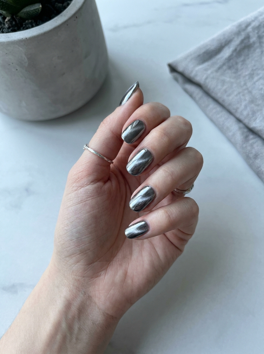 Silberne Cat Eye Nägel